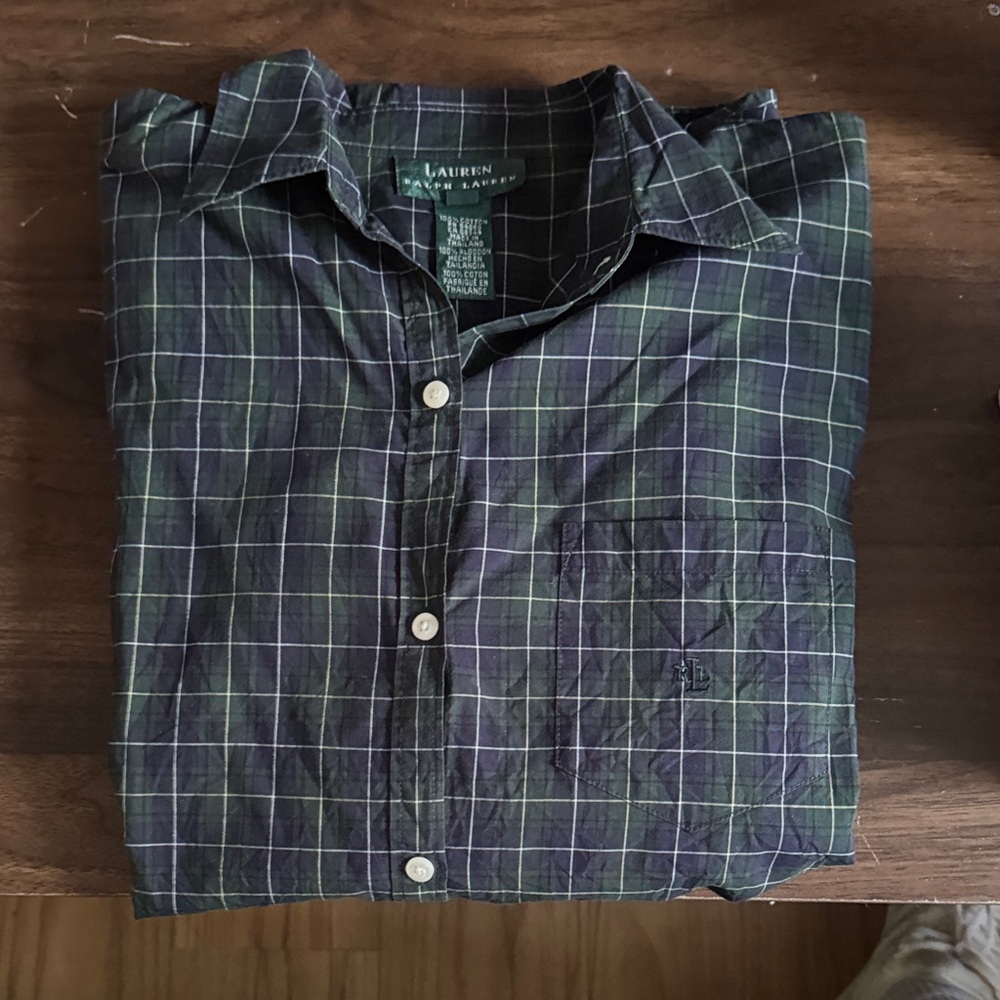 Lauren Ralph Lauren Women’s Blue and Green Plaid Button Up